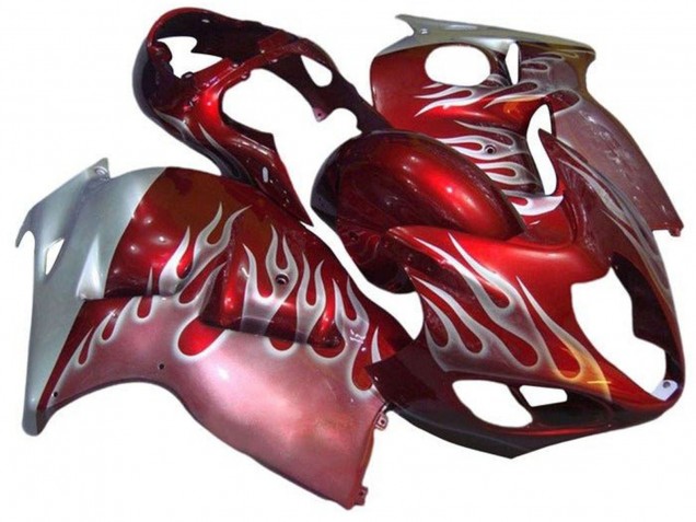 Preisgünstige Suzuki GSXR 1300 Hayabusa Motorrad Verkleidung 1996-2007 - Rot Silber Flamme
