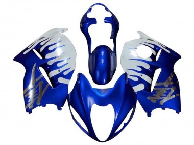Preisgünstige Suzuki GSXR 1300 Hayabusa Motorrad Verkleidung 1996-2007 - Weiss Blau Chrome Flamme