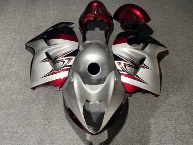 Preisgünstige Suzuki GSXR 1300 Hayabusa Motorrad Verkleidung 1996-2007 - Silber Bonbon Rot