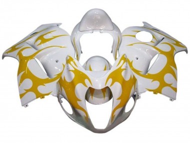 Preisgünstige Suzuki GSXR 1300 Hayabusa Motorrad Verkleidung 2008-2020 - Weiss Gelb Tribal