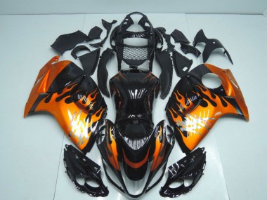 Preisgünstige Suzuki GSXR 1300 Hayabusa Motorrad Verkleidung 2008-2020 - Glanzendes Schwarz Orange Flamme