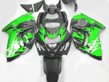 Preisgünstige Suzuki GSXR 1300 Hayabusa Motorrad Verkleidung 2008-2020 - Schwarz Grun Flamme