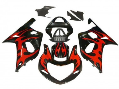 Preisgünstige Suzuki GSXR1000 Motorrad Verkleidung 2000-2002 - Glanzendes Schwarz Rot Tribal