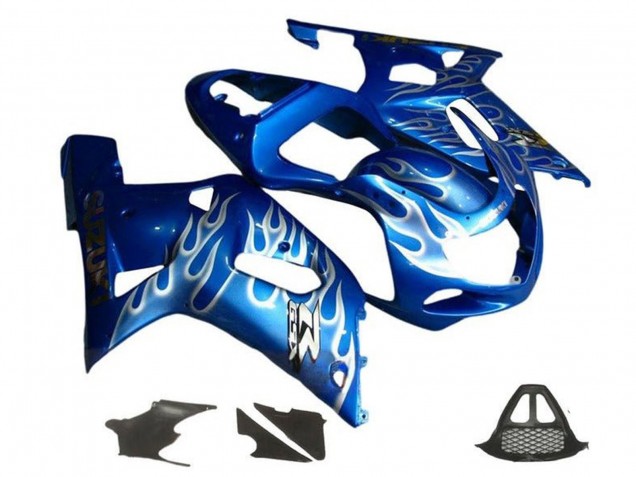 Preisgünstige Suzuki GSXR1000 Motorrad Verkleidung 2000-2002 - Blau Weiss Flamme