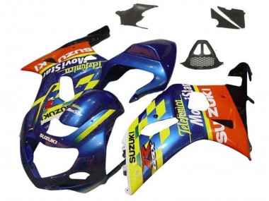 Preisgünstige Suzuki GSXR1000 Motorrad Verkleidung 2000-2002 - Blau Gelb Rot Telefumica Motul