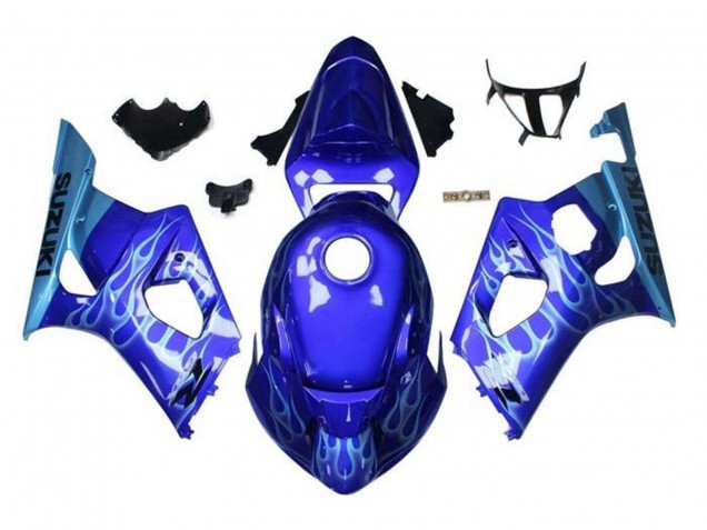 Preisgünstige Suzuki GSXR 1000 Motorrad Verkleidung 2003-2004 - Blau Hellblau Weiss Flamme