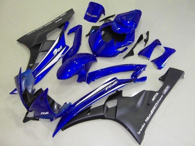 Preisgünstige Yamaha YZF R6 Motorrad Verkleidung 2006-2007 - Blau Weiss Matt Schwarz Motul