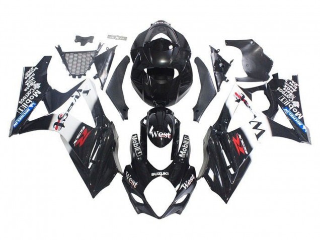 Preisgünstige Suzuki GSXR 1000 Motorrad Verkleidung 2005-2006 - Glanzendes Schwarz Weiss West