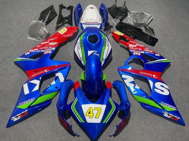 Preisgünstige Suzuki GSXR 1000 Motorrad Verkleidung 2005-2006 - Blau Grun Weiss Rot 47 Rennen
