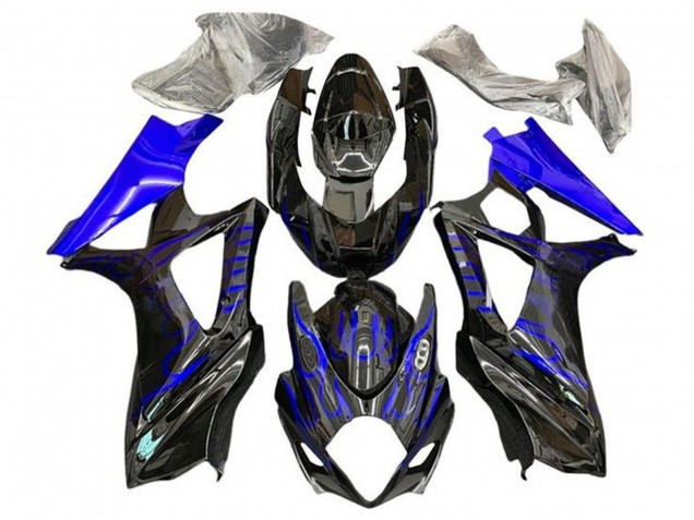Preisgünstige Suzuki GSXR 1000 Motorrad Verkleidung 2007-2008 - Schwarz Blaue Flamme