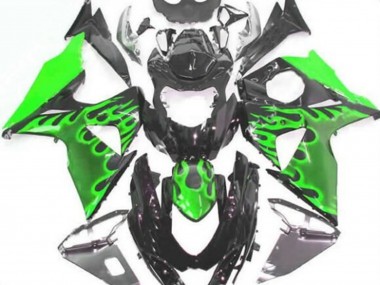 Preisgünstige Suzuki GSXR 1000 Motorrad Verkleidung 2009-2016 - Glanzendes Schwarz Grun Flamme