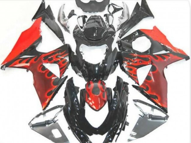 Preisgünstige Suzuki GSXR 1000 Motorrad Verkleidung 2009-2016 - Glanzendes Schwarz Rot Flamme