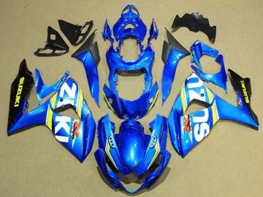 Preisgünstige Suzuki GSXR 1000 Motorrad Verkleidung 2009-2016 - Blau Weiss Gelb Streifen Schwarz