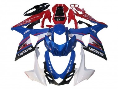 Preisgünstige Suzuki GSXR 1000 Motorrad Verkleidung 2009-2016 - Blau Weiss Rot Schwarz Streifen
