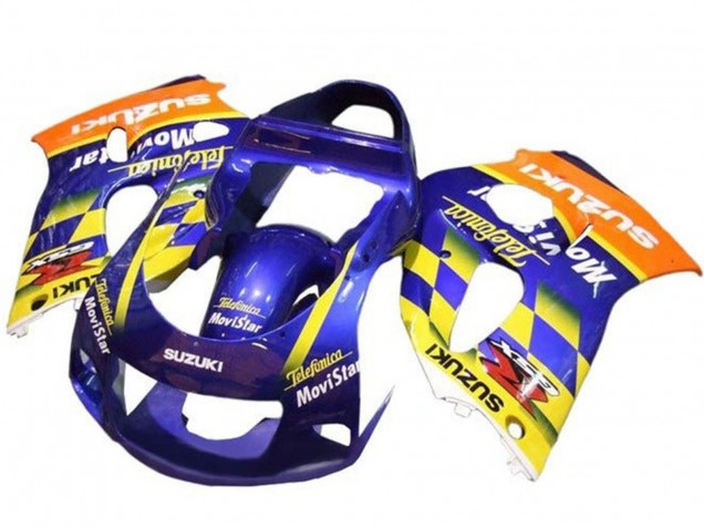Preisgünstige Suzuki GSXR 600 / GSXR 750 Motorrad Verkleidung 1996-2000 - Blau Orange Gelb Telefumica MoviStar