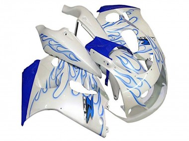 Preisgünstige Suzuki GSXR 600 / GSXR 750 Motorrad Verkleidung 1996-2000 - Weiss Blau Flamme