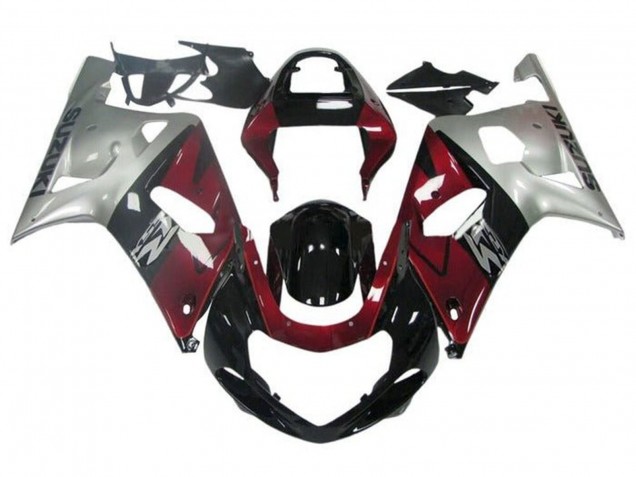 Preisgünstige Suzuki GSXR 600 / GSXR 750 Motorrad Verkleidung 2001-2003 - Silber Rot Glanzendes Schwarz