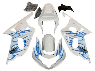 Preisgünstige Suzuki GSXR 600 / GSXR 750 Motorrad Verkleidung 2001-2003 - Weiss Blau Flamme