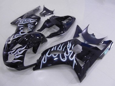 Preisgünstige Suzuki GSXR 600 / GSXR 750 Motorrad Verkleidung 2001-2003 - Glanzendes Schwarz Weiss Flamme