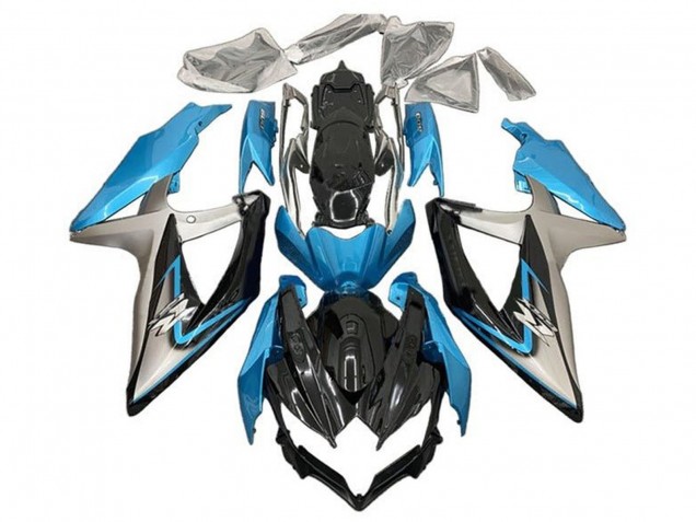 Preisgünstige Suzuki GSXR 600 / GSXR 750 Motorrad Verkleidung 2008-2010 - Hellblau Silber Glanzendes Schwarz