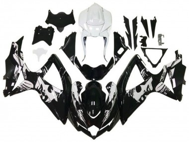 Preisgünstige Suzuki GSXR 600 / GSXR 750 Motorrad Verkleidung 2008-2010 - Weiss Glanzendes Schwarz Leyla