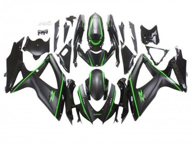Preisgünstige Suzuki GSXR 600 / GSXR 750 Motorrad Verkleidung 2008-2010 - Matt Schwarz Grun Streifen