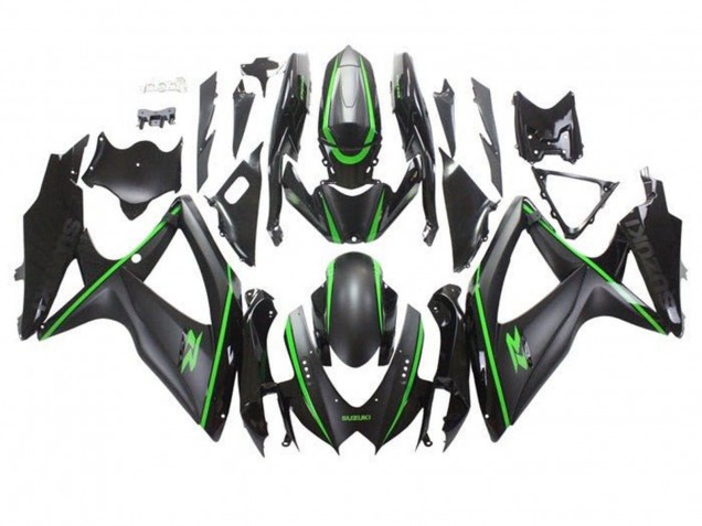 Preisgünstige Suzuki GSXR 600 / GSXR 750 Motorrad Verkleidung 2008-2010 - Matt Schwarz Grun Streifen