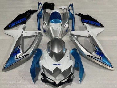 Preisgünstige Suzuki GSXR 600 / GSXR 750 Motorrad Verkleidung 2008-2010 - Weiss Silber Hellblau Schwarz