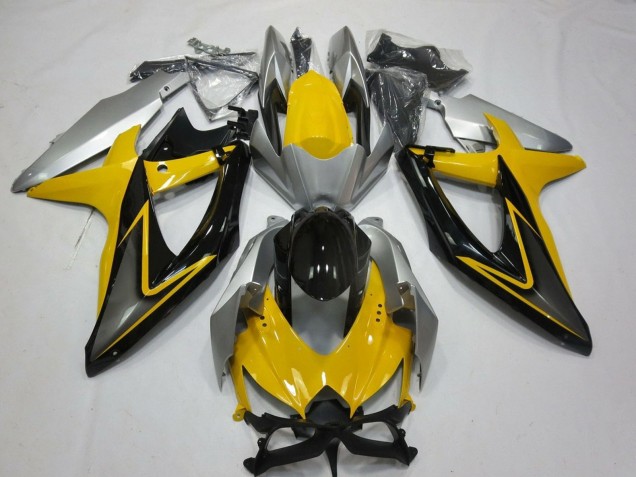 Preisgünstige Suzuki GSXR 600 / GSXR 750 Motorrad Verkleidung 2008-2010 - Gelb Silber Grau Schwarz