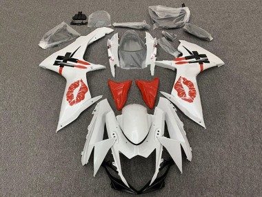 Preisgünstige Suzuki GSXR 600 / GSXR 750 Motorrad Verkleidung 2011-2024 - Weiss Rot Lipstick Kiss