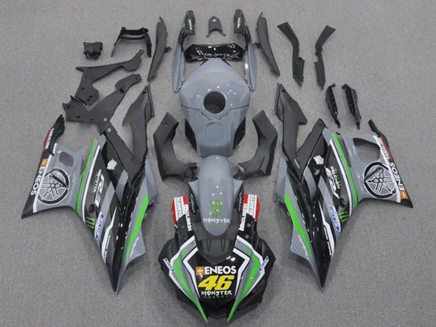Preisgünstige Yamaha YZF R3/R25 Motorrad Verkleidung 2019-2021 - Grau Schwarz Grun Schwarz ENEOS Monster 46