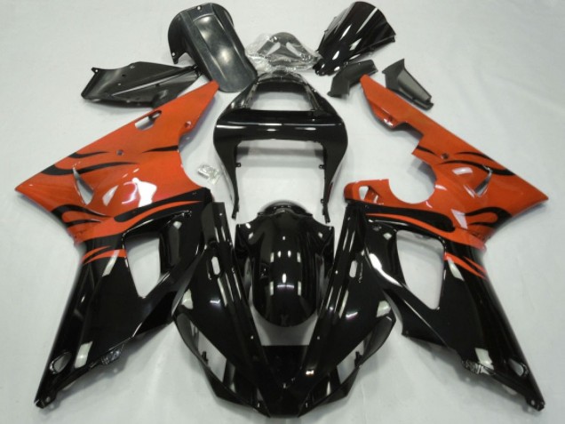 Preisgünstige Yamaha YZF 1000 R1 Motorrad Verkleidung 2000-2001 - Orange Glanzendes Schwarz Flamme