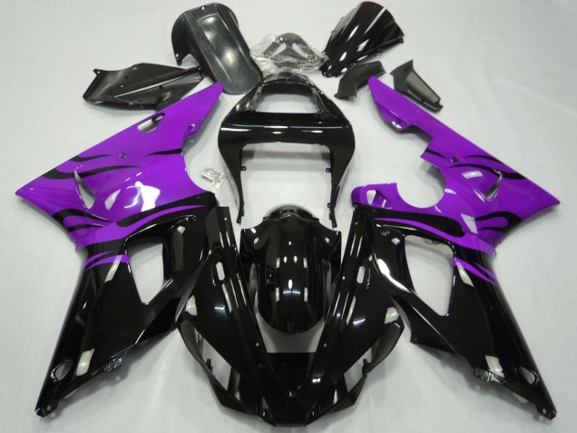 Preisgünstige Yamaha YZF 1000 R1 Motorrad Verkleidung 2000-2001 - Lila Glanzendes Schwarz Flamme