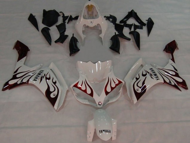 Preisgünstige Yamaha YZF 1000 R1 Motorrad Verkleidung 2007-2008 - Weiss Rot Schwarz Flamme
