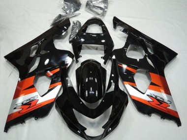 Preisgünstige Suzuki GSXR 600 / GSXR 750 Motorrad Verkleidung 2004-2005 - Glanzendes Schwarz Orange Weiss mit Aufkleber