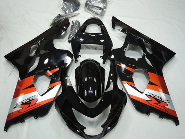 Preisgünstige Suzuki GSXR 600 / GSXR 750 Motorrad Verkleidung 2004-2005 - Glanzendes Schwarz Orange Weiss mit Aufkleber