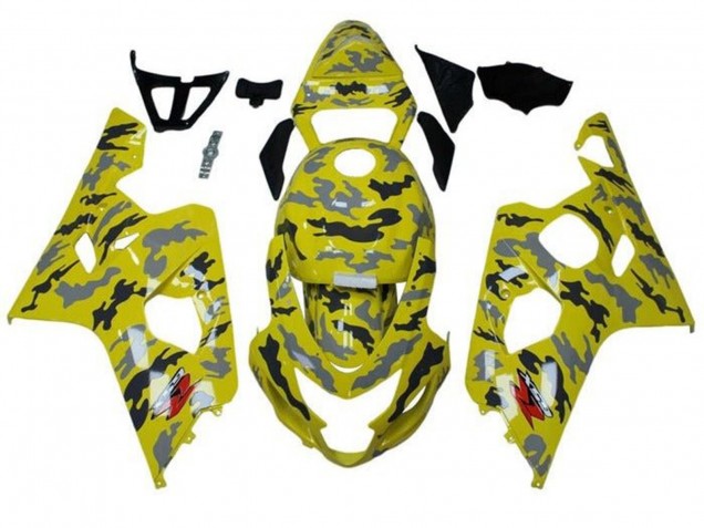 Preisgünstige Suzuki GSXR 600 / GSXR 750 Motorrad Verkleidung 2004-2005 - Gelb Schwarz Grau Camouflage