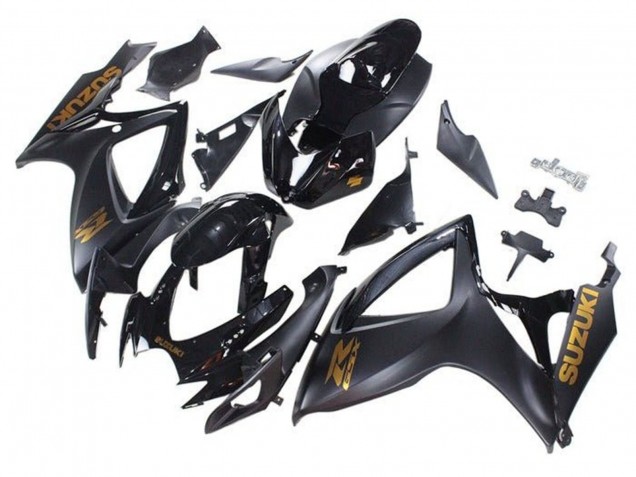 Preisgünstige Suzuki GSXR 600 / GSXR 750 Motorrad Verkleidung 2006-2007 - Matt Schwarz Glanzendes Schwarz Gold