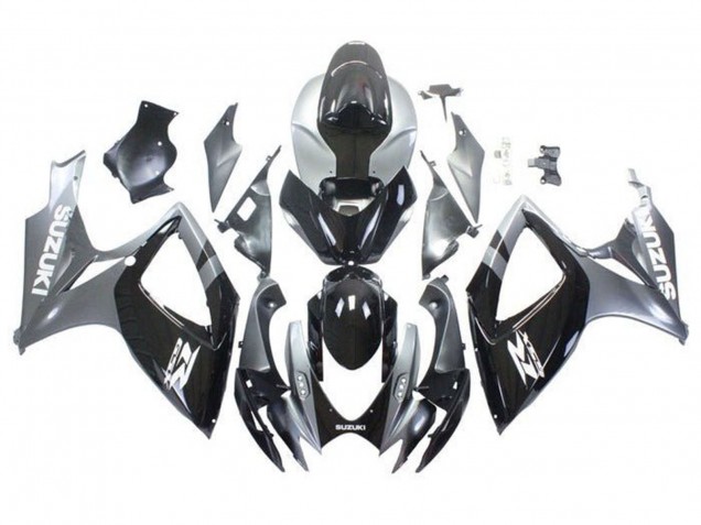 Preisgünstige Suzuki GSXR 600 / GSXR 750 Motorrad Verkleidung 2006-2007 - Silber Glanzendes Schwarz Weiss