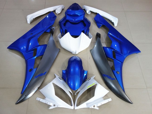 Preisgünstige Yamaha YZF R6 Motorrad Verkleidung 2006-2007 - Weiss Blau Matt Schwarz