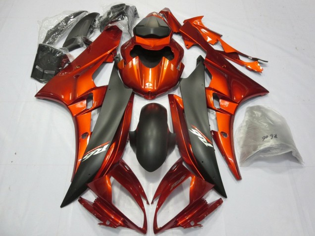 Preisgünstige Yamaha YZF R6 Motorrad Verkleidung 2006-2007 - Orange Matt Schwarz
