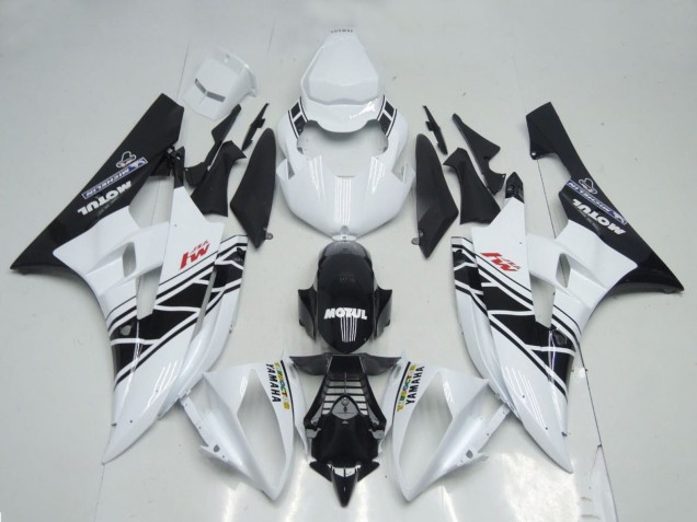 Preisgünstige Yamaha YZF R6 Motorrad Verkleidung 2006-2007 - Weiss Glanzendes Schwarz Motul Michelin