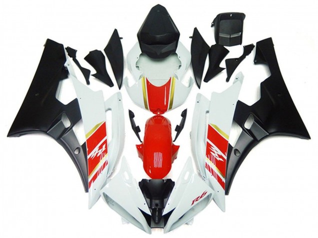 Preisgünstige Yamaha YZF R6 Motorrad Verkleidung 2006-2007 - Weiss Rot Gold Matt Schwarz