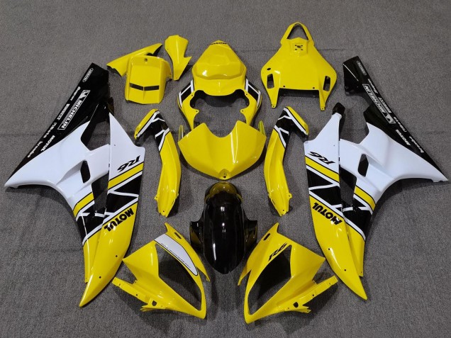 Preisgünstige Yamaha YZF R6 Motorrad Verkleidung 2006-2007 - Gelb Weiss Glanzendes Schwarz Motul Michelin