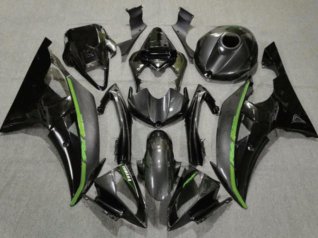 Preisgünstige Yamaha YZF R6 Motorrad Verkleidung 2008-2016 - Schwarzer Carbonfaser Stil Grun