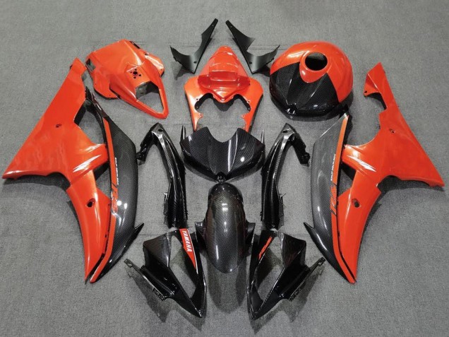 Preisgünstige Yamaha YZF R6 Motorrad Verkleidung 2008-2016 - Orange Schwarz Carbonfaser Stil