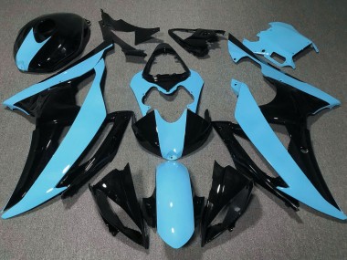 Preisgünstige Yamaha YZF R6 Motorrad Verkleidung 2008-2016 - Hellblau Glanzendes Schwarz