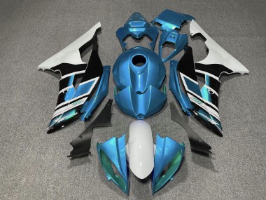 Preisgünstige Yamaha YZF R6 Motorrad Verkleidung 2008-2016 - Weiss Blau Schwarz Streifen