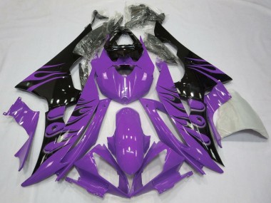 Preisgünstige Yamaha YZF R6 Motorrad Verkleidung 2008-2016 - Lila Glanzendes Schwarz Flamme