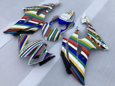Preisgünstige Yamaha YZF R6 Motorrad Verkleidung 2008-2016 - Weiss Blau Grun Gelb Rot Regenbogen Streifen